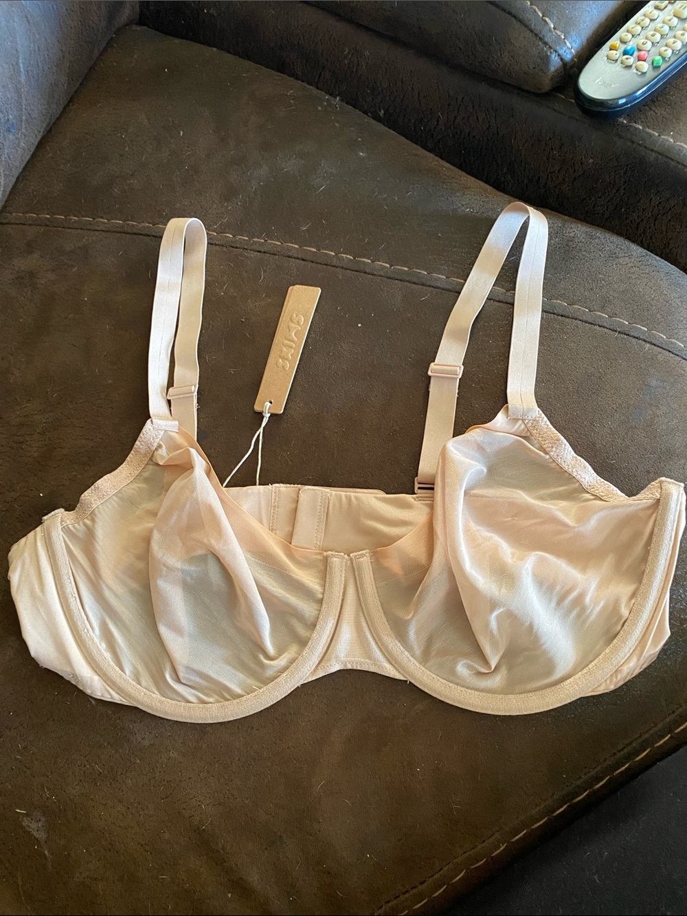 Skims Sheer Satin Underwire Bra in Nude